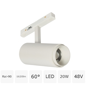 Трековый магнитный светодиодный светильник 20W 48V 20-60° 3000-4000-6500K MyFar Рэйзум MT0222-20W3K-S-W