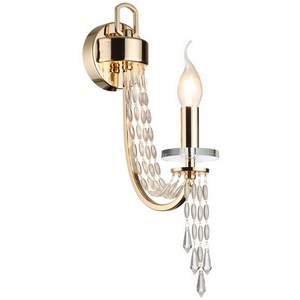 Бра Odeon Light Capel 5063/1W золото/прозрачный/металл/хрусталь в виде свечи с подвесками