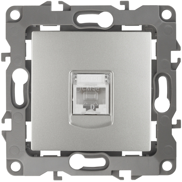 Розетка встраиваемая Ethernet RJ-45 (алюминий) ЭРА 12-3107-03  фото