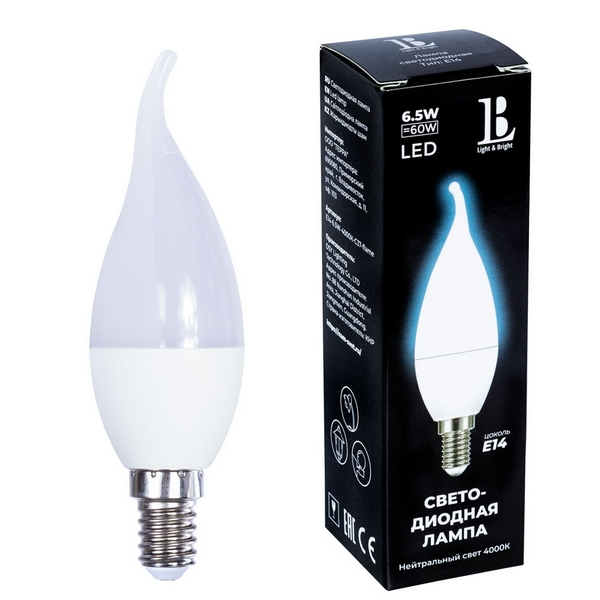Лампочка светодиодная L&B E14-6,5W-4000К-C37-flame_lb  фото