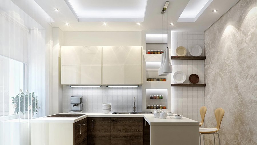 Дизайн кухни под потолок: фото и советы по оформлению