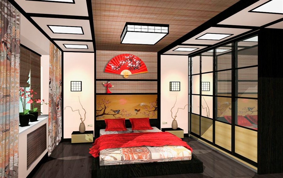 Iluminación de dormitorio de estilo japonés.